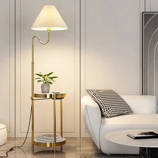 Stylish Pleated Gold Metal Floor Lamp with Storage Zawala Image - 3