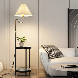 Stylish Pleated Gold Metal Floor Lamp with Storage Zawala Image - 8