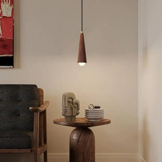 ZOWALA - Modern Brown Walnut Pleated Cone Dining Room Pendant Light Image - 1