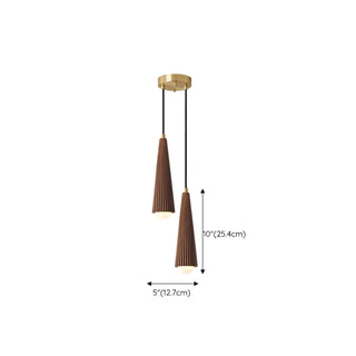 ZOWALA - Modern Brown Walnut Pleated Cone Dining Room Pendant Light Image - 10