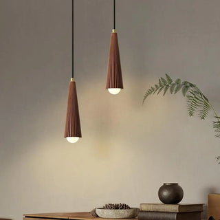 ZOWALA - Modern Brown Walnut Pleated Cone Dining Room Pendant Light Image - 2