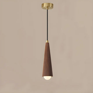 ZOWALA - Modern Brown Walnut Pleated Cone Dining Room Pendant Light Image - 3
