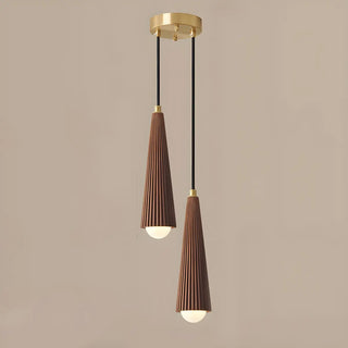 ZOWALA - Modern Brown Walnut Pleated Cone Dining Room Pendant Light Image - 4