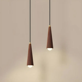 ZOWALA - Modern Brown Walnut Pleated Cone Dining Room Pendant Light Image - 6