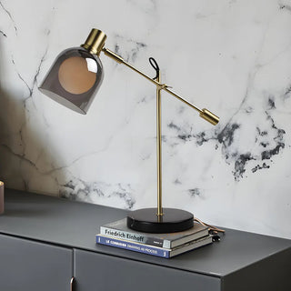 Stylish Balance Arm Grey Glass Shade Reading Table Lamp Zawala Image - 3