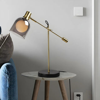 Stylish Balance Arm Grey Glass Shade Reading Table Lamp Zawala Image - 6