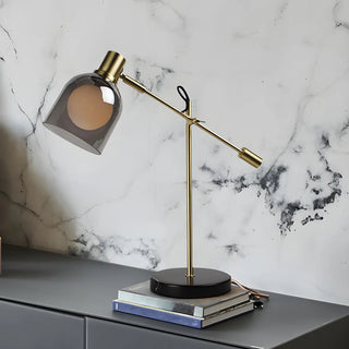 Stylish Balance Arm Grey Glass Shade Reading Table Lamp Zawala Image - 7