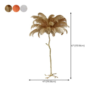 Artistic Gold Stand Feather Palm Tree Floor Lamp #size