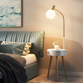 Stylish Bedside Globe Floor Lamp with Integrated Table Zawala Image - 2