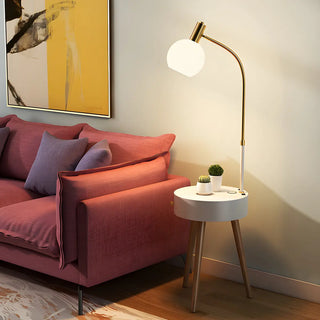 Stylish Bedside Globe Floor Lamp with Integrated Table Zawala Image - 4