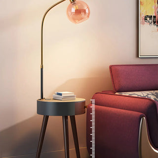 Stylish Bedside Globe Floor Lamp with Integrated Table Zawala Image - 7