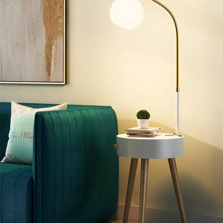 Stylish Bedside Globe Floor Lamp with Integrated Table Zawala Image - 8