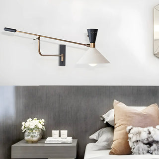 ZOWALA - Nordic Swing Arm Cone Metal Bedroom White Wall Light Image - 1