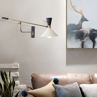 ZOWALA - Nordic Swing Arm Cone Metal Bedroom White Wall Light Image - 2