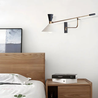 ZOWALA - Nordic Swing Arm Cone Metal Bedroom White Wall Light Image - 3