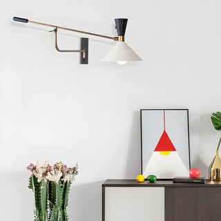 ZOWALA - Nordic Swing Arm Cone Metal Bedroom White Wall Light Image - 4
