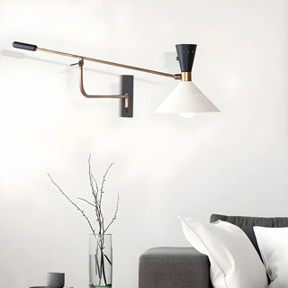 ZOWALA - Nordic Swing Arm Cone Metal Bedroom White Wall Light Image - 5