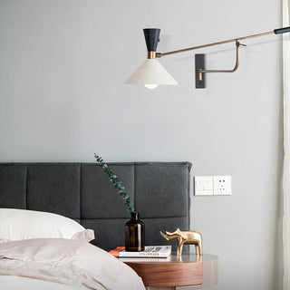 ZOWALA - Nordic Swing Arm Cone Metal Bedroom White Wall Light Image - 8