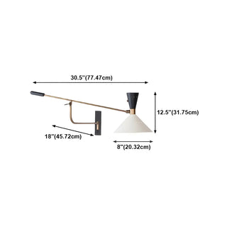 ZOWALA - Nordic Swing Arm Cone Metal Bedroom White Wall Light #size