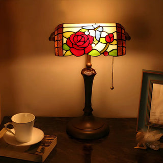 Vintage Tiffany Stained Glass Banker Decor Table Lamp Zawala Image - 1