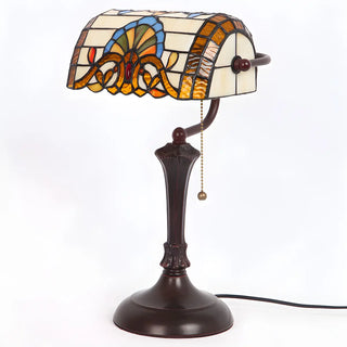 Vintage Tiffany Stained Glass Banker Decor Table Lamp Zawala Image - 12