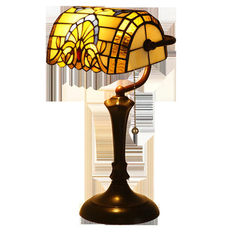 Vintage Tiffany Stained Glass Banker Decor Table Lamp Zawala Image - 13