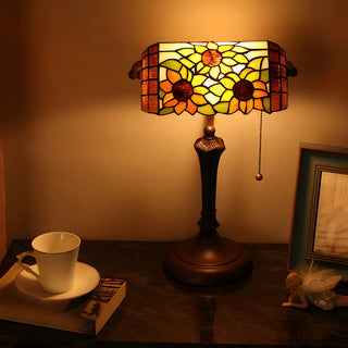 Vintage Tiffany Stained Glass Banker Decor Table Lamp Zawala Image - 2