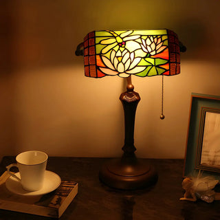 Vintage Tiffany Stained Glass Banker Decor Table Lamp Zawala Image - 3