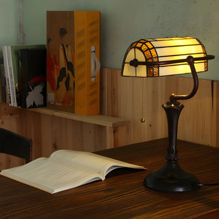 Vintage Tiffany Stained Glass Banker Decor Table Lamp Zawala Image - 5