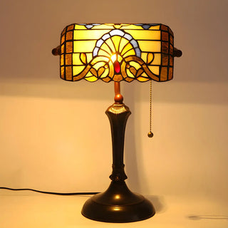 Vintage Tiffany Stained Glass Banker Decor Table Lamp Zawala Image - 6