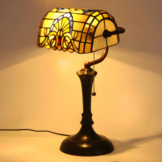 Vintage Tiffany Stained Glass Banker Decor Table Lamp Zawala Image - 7