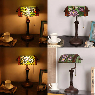Vintage Tiffany Stained Glass Banker Decor Table Lamp Zawala Image - 8