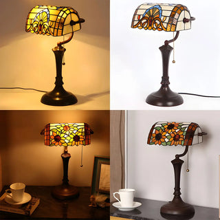 Vintage Tiffany Stained Glass Banker Decor Table Lamp Zawala Image - 9