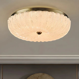 Texture Gold Crystal Drum LED Flush Mount Ceiling Light Zawala Image - 1
