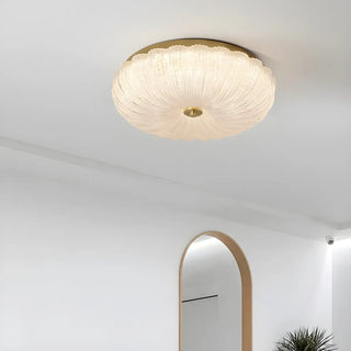 Texture Gold Crystal Drum LED Flush Mount Ceiling Light Zawala Image - 2