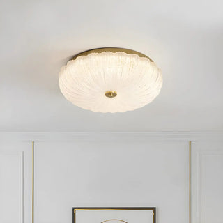 Texture Gold Crystal Drum LED Flush Mount Ceiling Light Zawala Image - 3