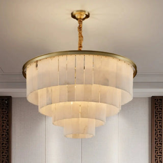 ZOWALA - Tiered Alabaster Cylinder Gold Chandelier Image - 1