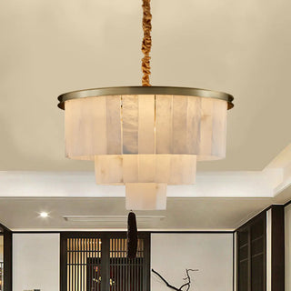 ZOWALA - Tiered Alabaster Cylinder Gold Chandelier Image - 2