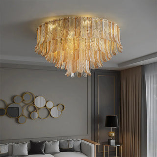 Luxury Tiered Feather Amber Flush Mount Lamp Living Room Zawala Image - 1