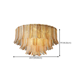 Luxury Tiered Feather Amber Flush Mount Lamp Living Room Zawala Image - 12