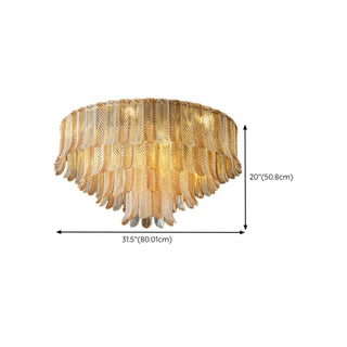 Luxury Tiered Feather Amber Flush Mount Lamp Living Room Zawala Image - 13