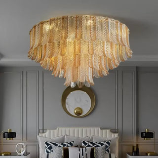 Luxury Tiered Feather Amber Flush Mount Lamp Living Room Zawala Image - 3