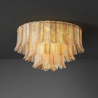 Luxury Tiered Feather Amber Flush Mount Lamp Living Room Zawala Image - 4