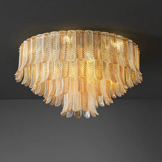 Luxury Tiered Feather Amber Flush Mount Lamp Living Room Zawala Image - 6