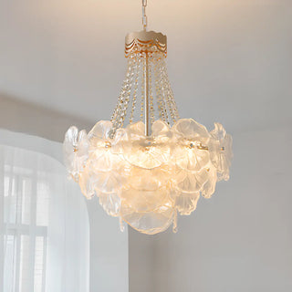 ZOWALA - Flower White Frosted Glass Crystal Beads Tiered Chandelier Image - 1