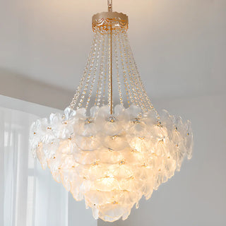 ZOWALA - Flower White Frosted Glass Crystal Beads Tiered Chandelier Image - 2