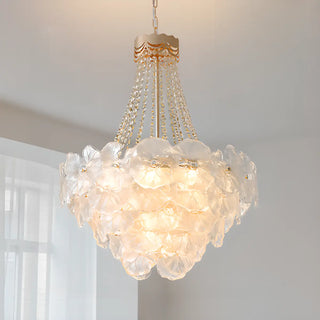 ZOWALA - Flower White Frosted Glass Crystal Beads Tiered Chandelier Image - 3