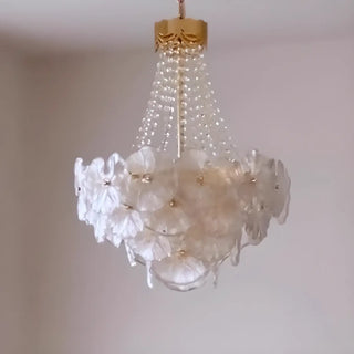 ZOWALA - Flower White Frosted Glass Crystal Beads Tiered Chandelier Image - 4
