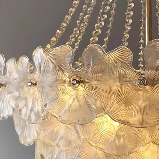 ZOWALA - Flower White Frosted Glass Crystal Beads Tiered Chandelier Image - 5