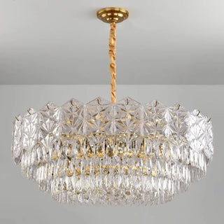 Clear Glass Crystal Gold Tiered Bedroom Drum Chandelier Image - 10